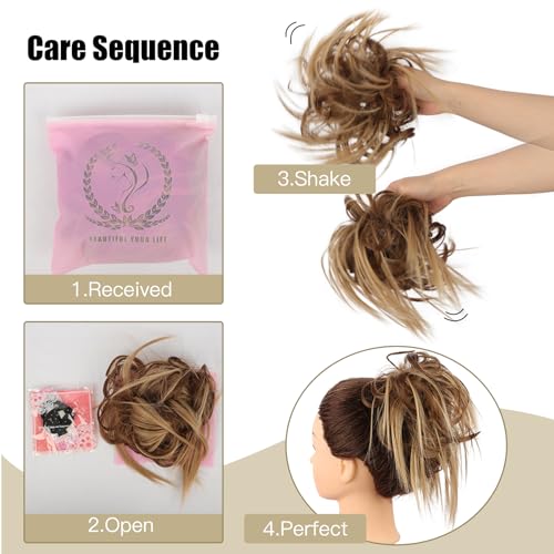 HMD Tousled Updo Messy Bun Hair Piece for Women Synthetic Hair Extension | Messy Bun Hair Piece with Elastic Scrunchie Synthetic Tousled Updos Ponytail Hairstyles for Daily Wear - color: 85/613#Ash Blonde Mix Bleach Blonde