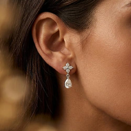 Mchic Dangle Earrings for Women: 18K Gold Plated CZ Drop Earrings Dainty Trendy Hypoallergenic Teardrop Bridal Wedding Style, Sparkly Elegant Dangling Jewelry Gift for Women Bridesmaid Prom Formal - color: Style 3-Silver