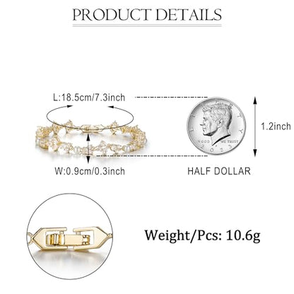 EVER FAITH Cubic Zirconia Pearl Bridal Prom Tennis Bracelet for Women | Elegant Pear CZ Wedding Jewelry Gift, for Bride Bridesmaid - style: Floral_Gold-Plated-Brass