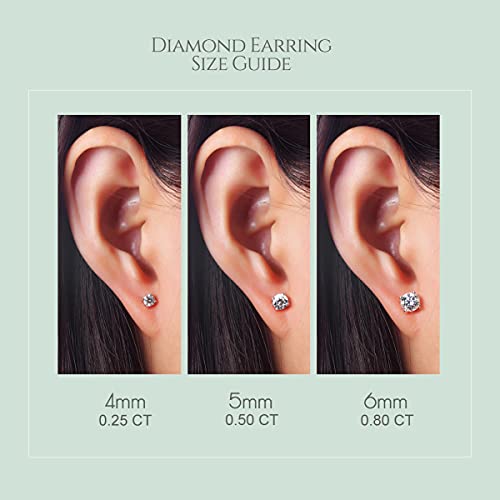 925 Sterling Silver Earrings, Cubic Zirconia Stud Earrings, Diamond Stud Earrings for Women - color: 14K Gold - 4mm, 5mm, 6mm