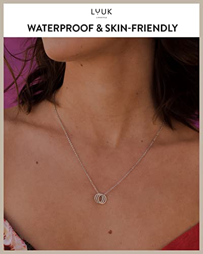 LUUK LIFESTYLE Stainless steel necklace with pendant and HAPPINESS card, 20” adjustable length, lucky charm, friendship chain, Valentine's Day gift, birthday, women's jewelry, silver, gold, rosegold - color: Silver, size: Three rings