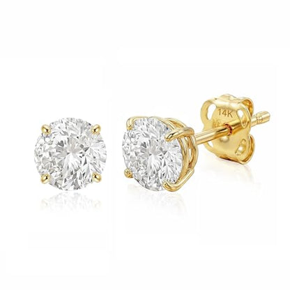 14k Gold Solitaire Round Cubic Zirconia Earrings Studs for Women & Men | Anti Tarnishing CZ Stud Earrings with 14k Gold Butterfly Pushbacks | 4MM-7.5MM by MAX + STONE - color: Yellow Gold, size: 6 mm