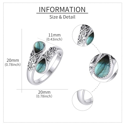 Ring for Women Sterling Silver Adjustable Band Open Rings Jewelry Gifts for Girls - style: Labradorite