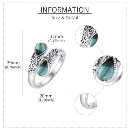 Ring for Women Sterling Silver Adjustable Band Open Rings Jewelry Gifts for Girls - style: Labradorite