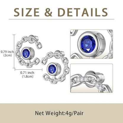 Elegant C-Shaped Crystal Stud Earrings with Birthstone Earring Silver Plated Fashion Jewelry for Women CE0003 - color: Blue-September