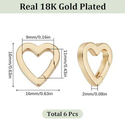 SUNNYCLUE 1 Box 6Pcs Trigger Spring O Ring 18K Gold Plated Brass Heart Shaped Keyrings Mini Small Clip Snap Hooks Clasps Purse Buckles Fastener Rings for Jewelry Making Keychain Handbag DIY Crafts - color: 1 Box 6pcs 18k Gold Plated Heart O Rings 16x16mm