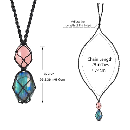 Anjiucc Handmade Crystal Cage Holder with Raw Gemstone Pendant Necklace Natural Stone Healing Crystal Necklace Adjustable Length - color: Labradorite+Rose Quartz