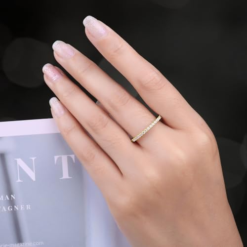 JewelryPalace 6 Stone Cubic Zirconia Half Eternity Stackable Wedding Rings for Women, 14K White Yellow Rose Gold Plated 925 Sterling Silver Promise Rings for Her, Simulated Diamond Wedding Band Ring - color: B-half eternity-yellow gold palted Brass