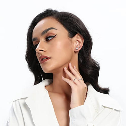 MDFUN Hypoallergenic CZ Stud Earrings Set for Women/Men,6 Pairs 18K Gold Plated Round 3-8mm Clear Cubic Zirconia Earring Pack Jewelry Gift - color: White gold-3mm-6 pairs