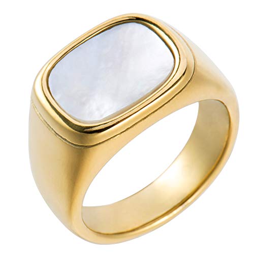18K Gold Plated Women's Starburst Signet Ring - Minimalist Mother of Pearl Statement Piece - color: Mother of Pearl Square Ring