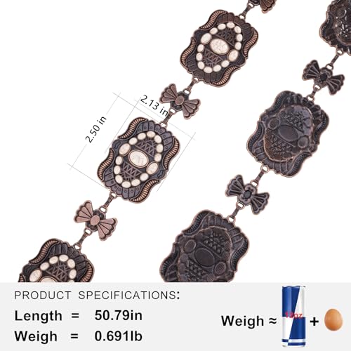 Montana West Rustic Couture's Turquoise Western Concho Chain Belt for Women | Large Western Cowgirl Metal Adjustable Boho Body Chain Belt for Dresses Jeans Country Concert - color: Concho White