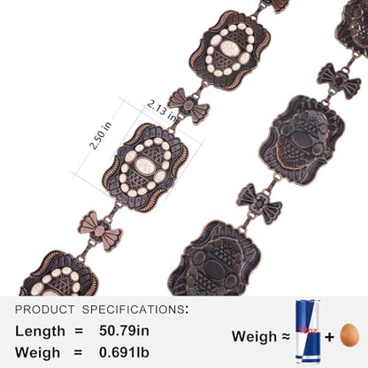 Montana West Rustic Couture's Turquoise Western Concho Chain Belt for Women | Large Western Cowgirl Metal Adjustable Boho Body Chain Belt for Dresses Jeans Country Concert - color: Concho White
