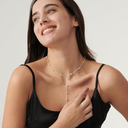 Pearl Necklace for Women- 14K Gold-plated/White Gold-plated Dainty Pearl Necklace for Women - color: silver Y pearl chain