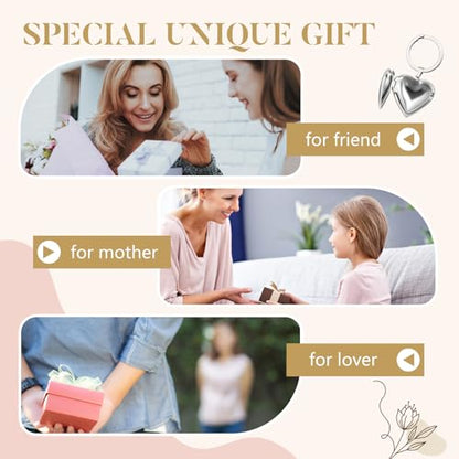 Liliaafar 4 Pcs Silver Stainless Steel Locket Keychains | Keychains That Hold Pictures for Women Mom Chirstmas Gifts - style: Heart
