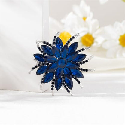 Rhinestone Sunflower Brooch Pin Red Pink Flower Brooch Stylish Crystal Brooch Elegant Clothing Hat Bag Accessories Jewerly for Women - color: Dark Blue1