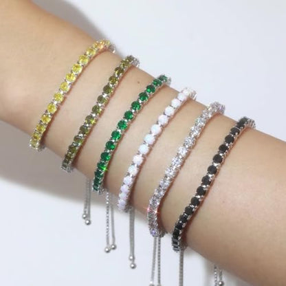 FANCIME Birthstone Bracelet Jewelry for Women Sterling Silver Tennis Bracelet Classic Bolo Adjustable Chain Fine Jewelry Anniversary Birthday Gifts for Women Mom Wife Her - color: 08-Peridot