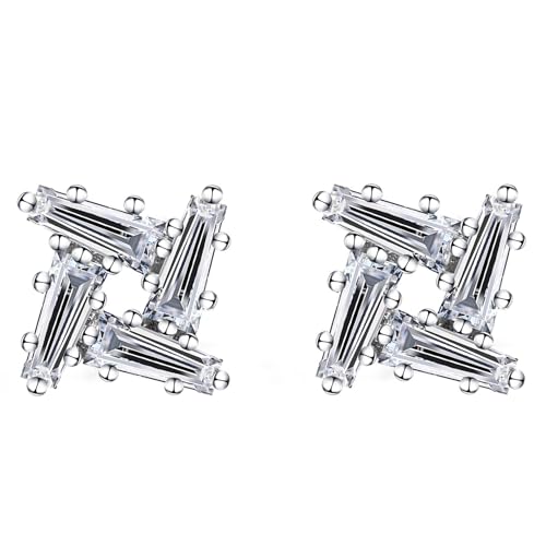 Moissanite Stud Earrings for Women, DF/VVS Clarity, Sterling Silver with 18K White Gold Plated - style: 0.8 Carat Geometric