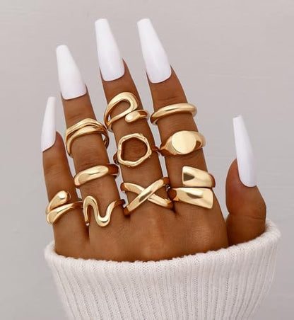 iF YOU 25 Pcs Gold Stackable Ring Set for Women, Chunky Knuckle Finger Midi Rings, Silver Simple Stacking Cute Rings Pack Trendy Stuff Jewelry Gift - style: 10 Gold chunky rings