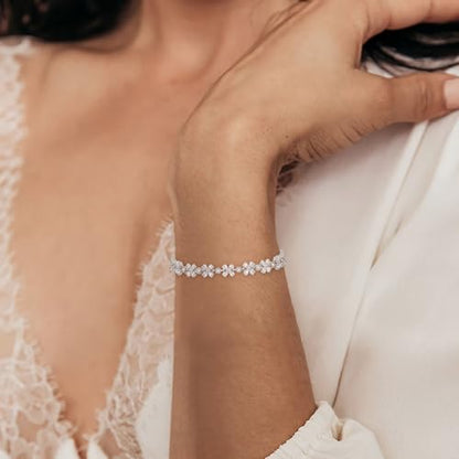 Crysdue Marquise Teardrop Cubic Zirconia Wedding Bridal & Prom Tennis Bracelets for Brides Bridesmaids, Silver/Gold/Rose Gold Plated Bracelet Gifts for Women - style: D_Silver 7.3"