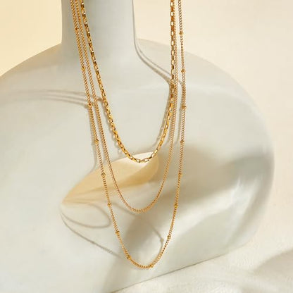 Elegance 11 designs Gold Plated Thin Chain Layered Necklaces For Women Non Tarnish,18k Gold Plated Stainless Steel Dainty Waterproof Gold Necklace Set Stack For Women Gifts Jewelry - color: Gold Necklace 200N