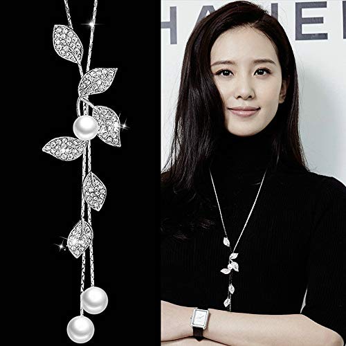 Y-Shaped Necklace Bohemian Crystal Pearl Flower Leaf Dangle Long Necklace Fashion Elegant Tassel Sweater Chain Women Jewelry