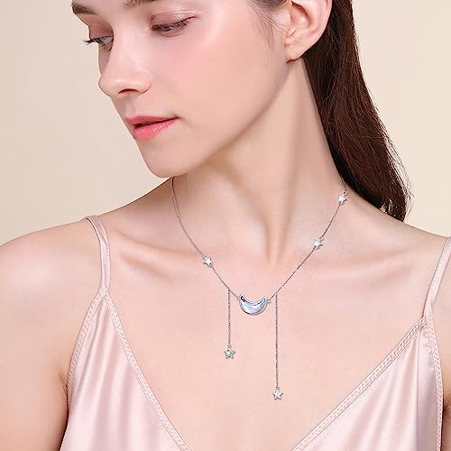 Ladytree 925 Sterling Silver Jewelry Crescent Moon and Star Pendant Necklace - style: Five Stars and Moon 2