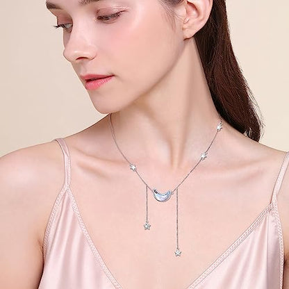 Ladytree 925 Sterling Silver Jewelry Crescent Moon and Star Pendant Necklace - style: Five Stars and Moon 2