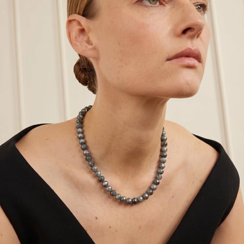 Gemstone Beaded Necklace for Women Colorful Natural Stone Freshwater Pearl Surfer Beach Rainbow Necklace Jewelry Gift - color: Black