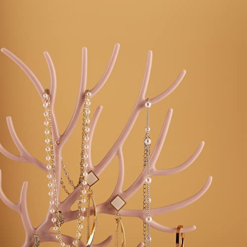 MORE&LESS Antlers Jewelry Display Stand with Drawer and Crystal Handle, Tree Tower Rack Hanging Organizer for Ring Earrings Necklace Bracelet - color: C Light Pink-Drawer-Crystal Handle