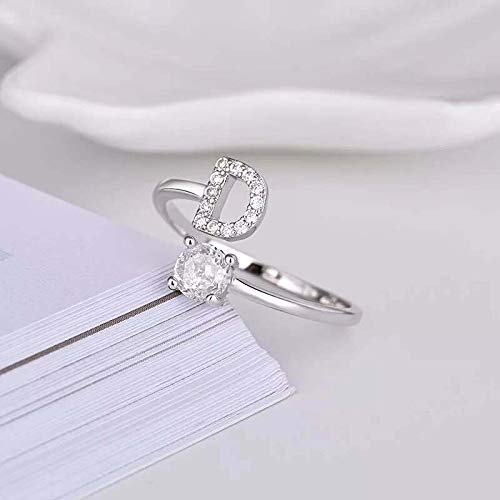 FUTIMELY Initial Letter Ring Alphabet Ring A-Z Silver Crystal Open Adjustable Personalized Initial Ring for Women - style: D