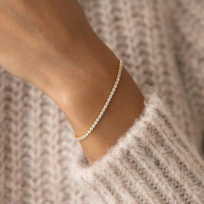 Tewiky Tennis Bracelet 14K Gold/Silver Plated 3mm Cubic Zirconia Tennis Bracelets for Women, Dainty Gold Bracelets for Women Non Tarnish Jewelry - color: Gold