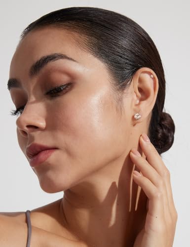6 Pairs Stud Earrings Set, Hypoallergenic Cubic Zirconia 316L Earrings Stainless Steel CZ Earrings 3-8mm (Steel color) - color: A-010-Champagne Color