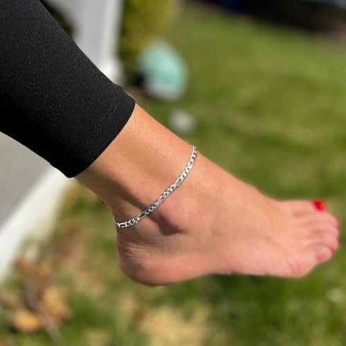 ChicSilver 925 Sterling Silver Ankle Bracelet for Women, Simple Cuban Link/Figaro/Twist Rope Chain Anklets for Beach Party(with Gift Box) - style: 02: Figaro Chain-5mm wide