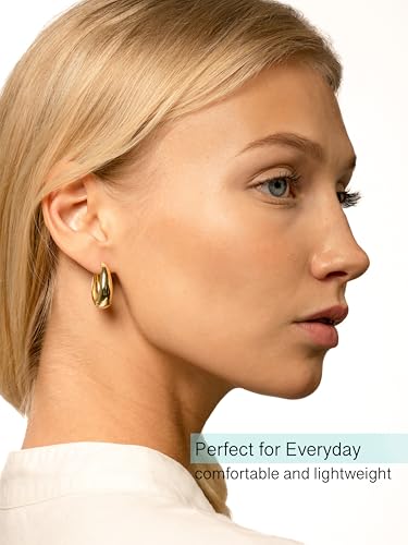 Altitude Boutique 18K Small Chunky Gold Hoops | Thick Oval Tube Earrings | Lightweight, Hypoallergenic Open Hoop Earrings For Women - color: Gold