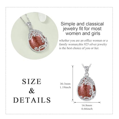 YAFEINI 925 Sterling Silver Moonstone Necklace Filigree Teardrop Pendant Necklace Jewelry for Women Girls - color: JJ-Tree of Life Gold Sand Stone Necklace