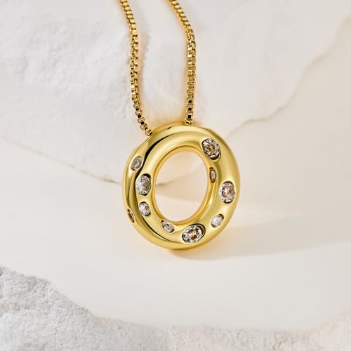 Cicy Bell Initial Necklace for Women 14k Gold Plated | Cubic Zirconia, Trendy, Personalized, Dainty Letter Pendant - color: O-Gold