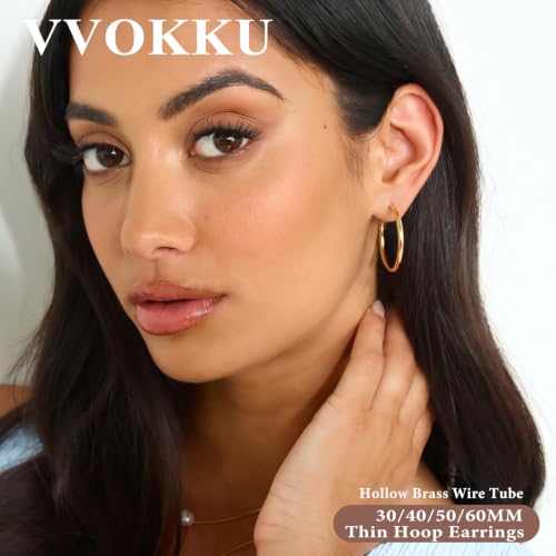 2MM S925 Sterling Silver Hoop Earrings Thin Gold Large Hoop Earring Lightweight Hypoallergenic Big Silver Thin Hoops Earring Gold Hoops Earrings for Women 30/40/50/60 MM - color: 30mm-Gold