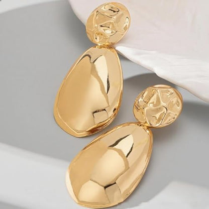 Gold Sliver Plated Chunky Large Stud Earrings for Women,Irregular Geometrical Statement Teardrop Dangle Earrings Punk Party Fashion Accessories Gifts - color: Gold