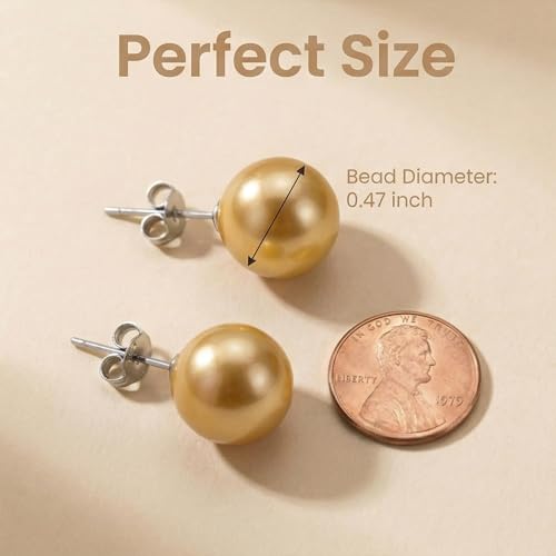 Pearl Stud Earrings Multicolor Shell Beads Pearl Hypoallergenic Stud Earrings Ocean Shell Pearl Jewelry - color: Gold