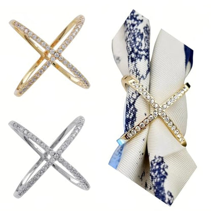 SYWDUDUCLT Scarf Ring for Women's Shawl, Silk Neckerchief, Tshirt, Gold/Sivler, S/M/L, 2 Pcs - style: XDrill