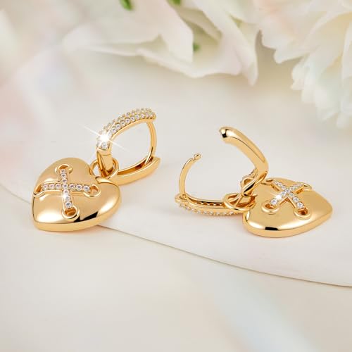 18K Crystal Heart Hoop Earrings for Women with Locket Design, White Crystal Cubic Zirconia Dangling Earrings Fine Jewelry Gifts for Her - color: Love Pendant 2
