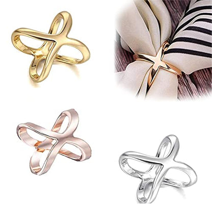 Scarf Clip Rings, 3Pcs X-shaped Scarf Ring Buckles for Shawl, Neckerchief