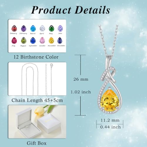 Infinity Teardrop Necklace Silver Tone Pendant Birthstone Jewelry for Women - color: Yellow