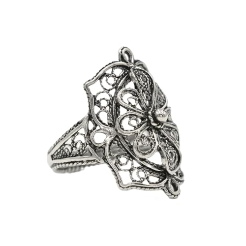 Filigranist 925 Sterling Silver Artisan Made Handcrafted Lace Embroidery Filigree Art Women Cocktail Statement Ring - style: Bold
