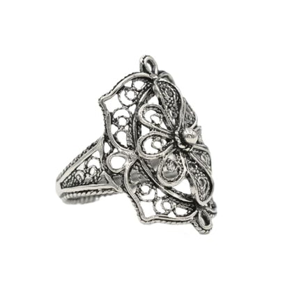 Filigranist 925 Sterling Silver Artisan Made Handcrafted Lace Embroidery Filigree Art Women Cocktail Statement Ring - style: Bold