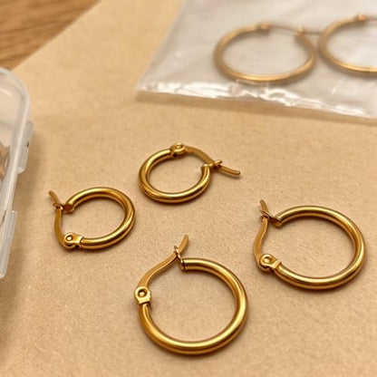 5 Pairs Silver Gold Small Hoop Earrings for Women Surgical Steel Huggie Set | 10 12 14 16 20 mm, Lightweight, Hypoallergenic, 14K Gold Plated 316L Stainless Steel Jewelry, Multiple Piercing - color: Gold/5 Pairs
