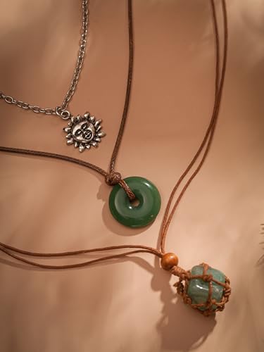 MINACHI Bohemian Retro Style Multi Layer Necklace, Green Crystal Sun and Floral Pendant, Ethnic Jewelry for Women - style: Necklace NEC.011