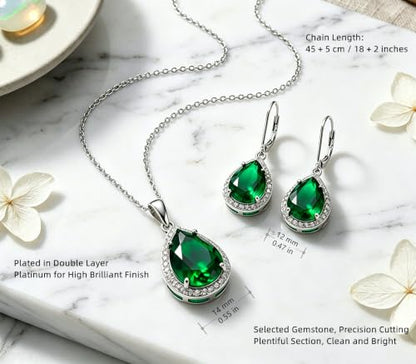 VONSSY Classic Oval Pendant Gemstone Necklace | Crystal Ruby Sapphire Waterdrop Birthstone Teardrop Emerald Necklace | 18K Platinum Gold Plated Chain | Jewelry Gift for Mother Wife Girlfriend - color: NL & ER - Green