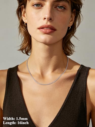 U7 Snake Necklace for Women 14K Gold Plated/Silver/Rose Gold/Black Chain Necklace Hypoallergenic, Stainless Steel Tiny Snake Chain Necklace 1/1.2/1.5/2MM, 14-30" Adjustable Minimalist Gift - color: i.Silver-1.5mm