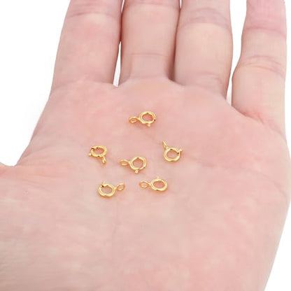 18K Gold Necklace Clasps for Jewelry Making - 5mm Spring Ring Clasps | Jewelry Clasps and Closures, 4mm Sterling Silver Jump Rings, Bracelet for DIY Jewelry Making Supplies - color: Gold